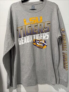 Pro Edge Gray LSU Tigers Graphic Long Sleeve Tee with Purple & Gold Print